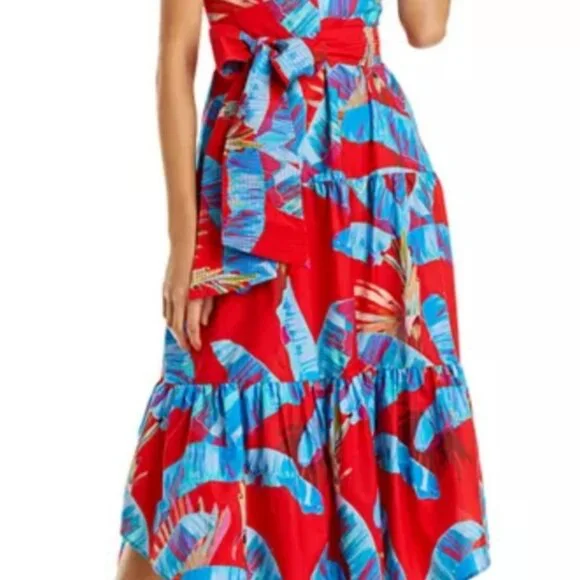 FARM RIO - Sweet Jungle Red Midi Dress - Size XL - Picture 5 of 14